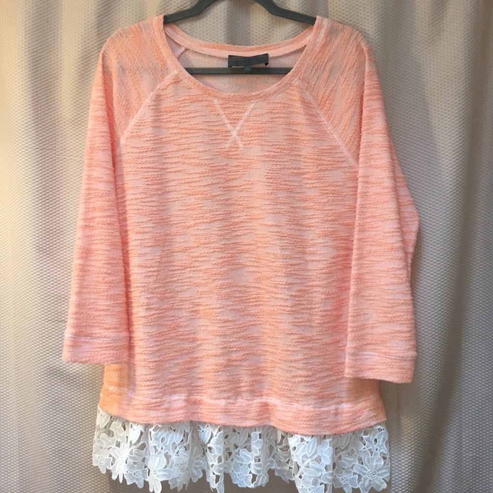 2/$30   Anthropologie Peach and  Lace pullover